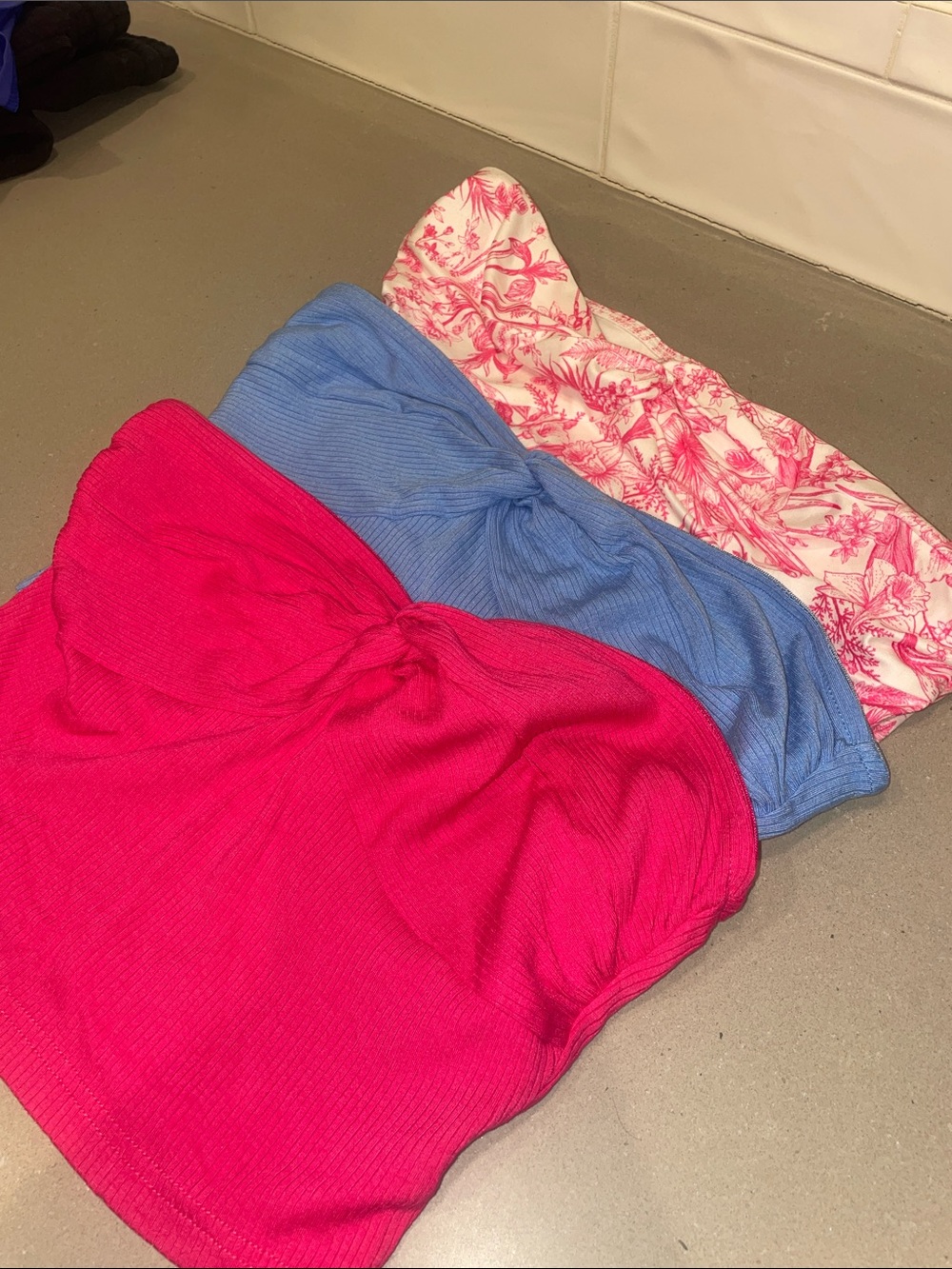 3-Pack Strapless Twist Front Tube Tops - Pink, Blue, Printed Cream